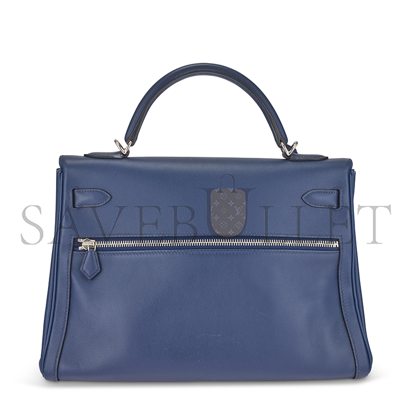 H**mes MASTER A BLEU DE MALTE SWIFT LEATHER KELLY LAKIS 32 WITH PALLADIUM HARDWARE (32*23*10cm)